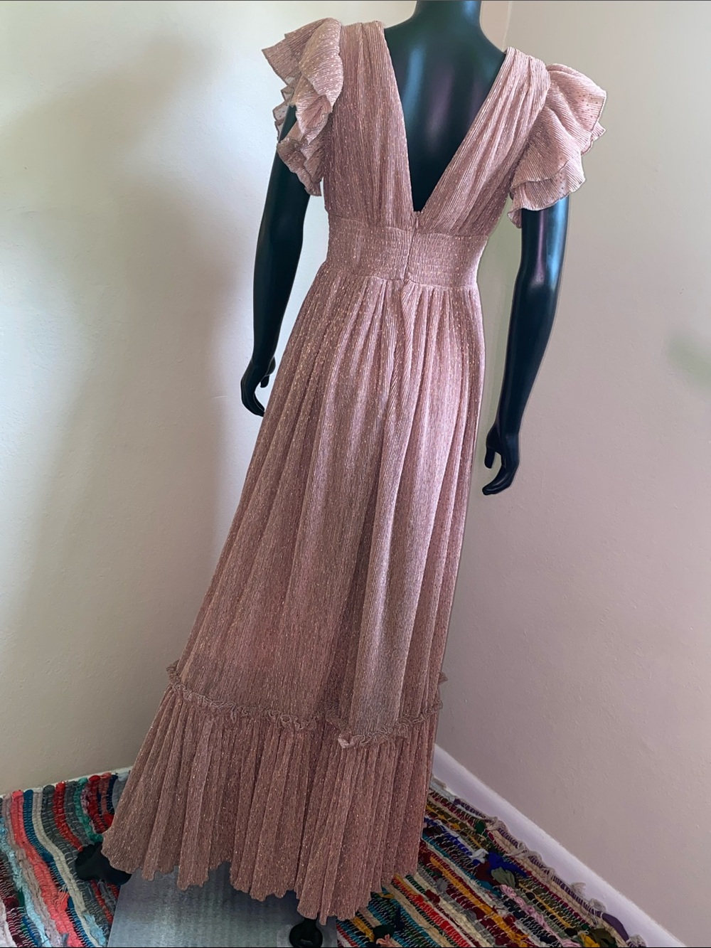 Mable Dusty Rose Adorable Dramatic Ruffle Shimmer Maxi Dress โจ - Picture 8 of 15